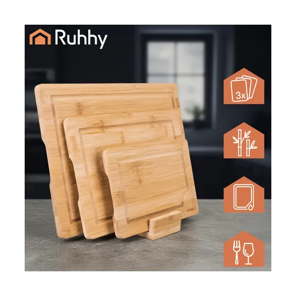 Bamboo cutting board - 3 pcs + Ruhhy stand | Pirkt tiešsaistē — Megaluks