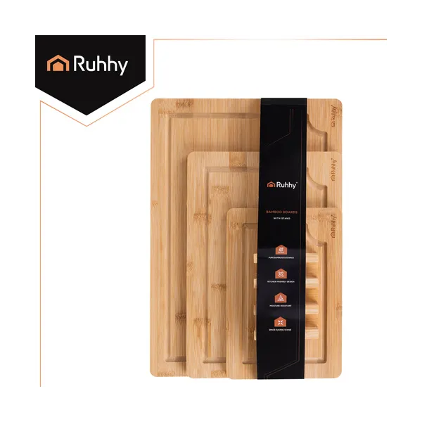 Bamboo cutting board - 3 pcs + Ruhhy stand | Pirkt tiešsaistē — Megaluks