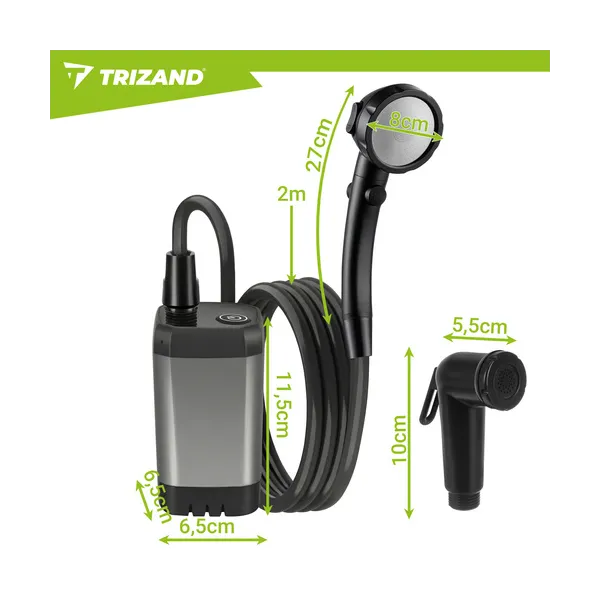 Trizand 6000mAh battery-powered travel shower