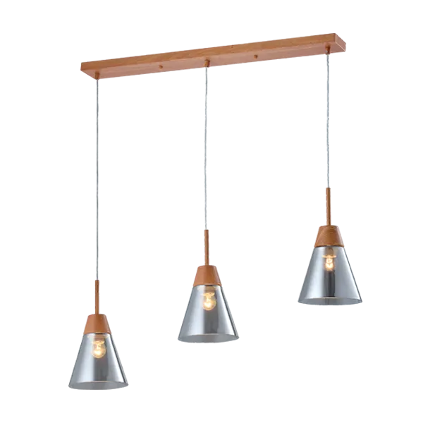 BRADLEY PENDANT 3xE27 GREY/WOOD