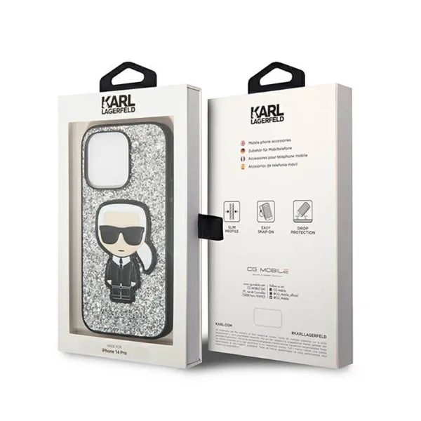 Karl Lagerfeld Glitter Flakes Ikonik - Case for iPhone 14 Pro Max (Silver)
