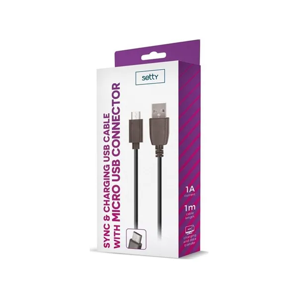 Setty kabelis USB - microUSB 1,0 m 1A melns