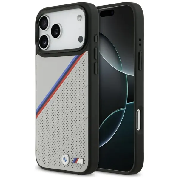 BMW M Tricolor Metal Logo MagSafe - iPhone 17 Pro Max Case (Gray)