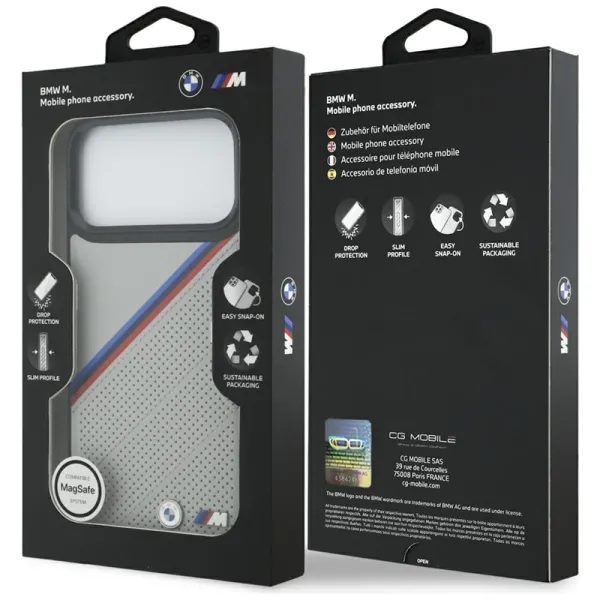 BMW M Tricolor Metal Logo MagSafe - iPhone 17 Pro Max Case (Gray)