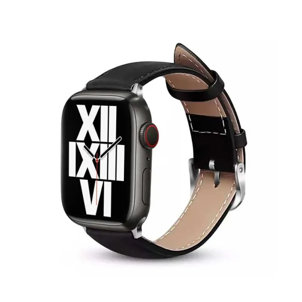Crong Noble Band - Genuine Leather Strap for Apple Watch 44/45/46/49 mm (Black Noir)