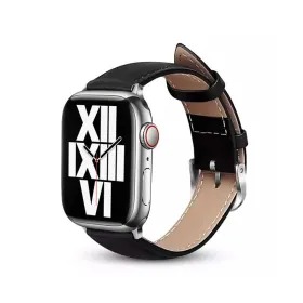 Crong Noble Band - Genuine Leather Strap for Apple Watch 44/45/46/49 mm (Black Noir)