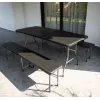 Folding garden table 180cm + 2 benches - black