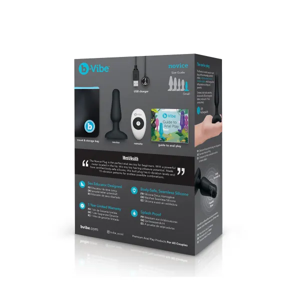 Анальная пробка с дистанционным управлением B-Vibe NOVICE Чёрный