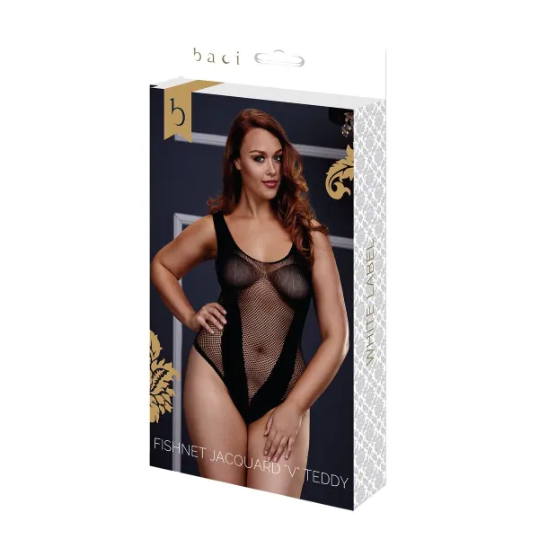 Kalavõrk Jacquard V Teddy, suur suurus Baci Lingerie BW3134-BLKQS Must XL Queen