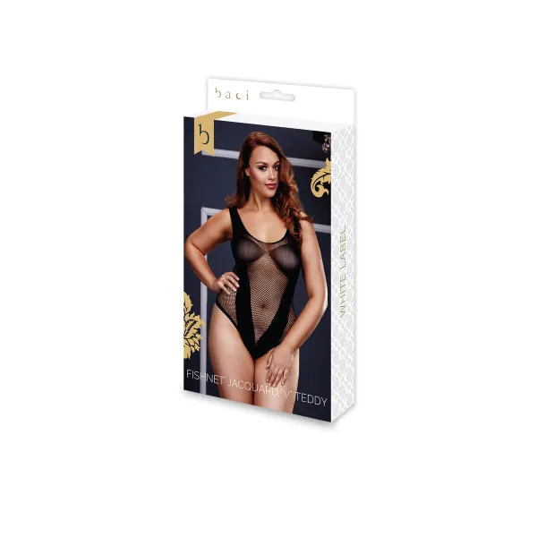 Kalavõrk Jacquard V Teddy, suur suurus Baci Lingerie BW3134-BLKQS Must XL Queen