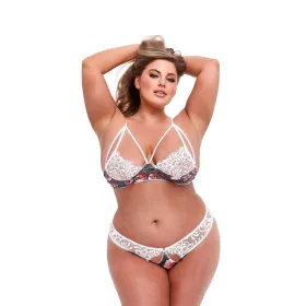 Alusvaatesetti Open Back Baci Lingerie Floral & Lace Harmaa (XL)