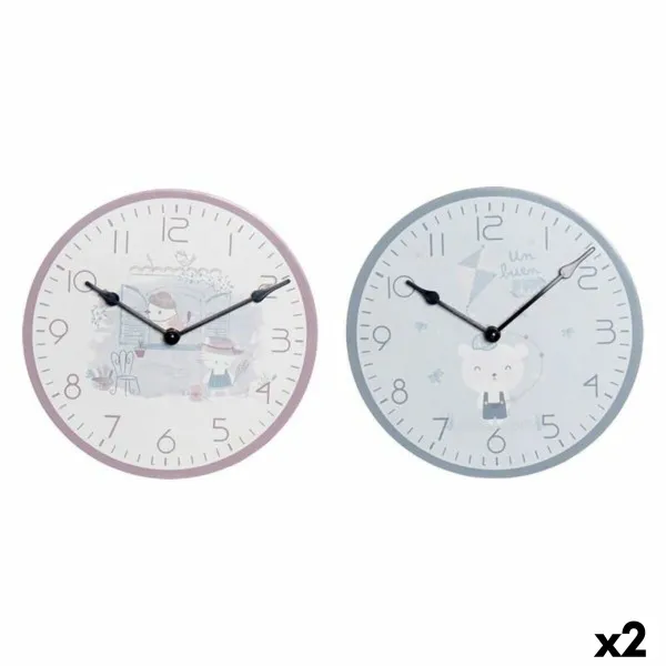 Seinäkello DKD Home Decor Sininen Monivärinen Pinkki Puu Metalli Muovinen Puu MDF Lasten Lintu 24 x 3 x 24 cm (2 osaa)