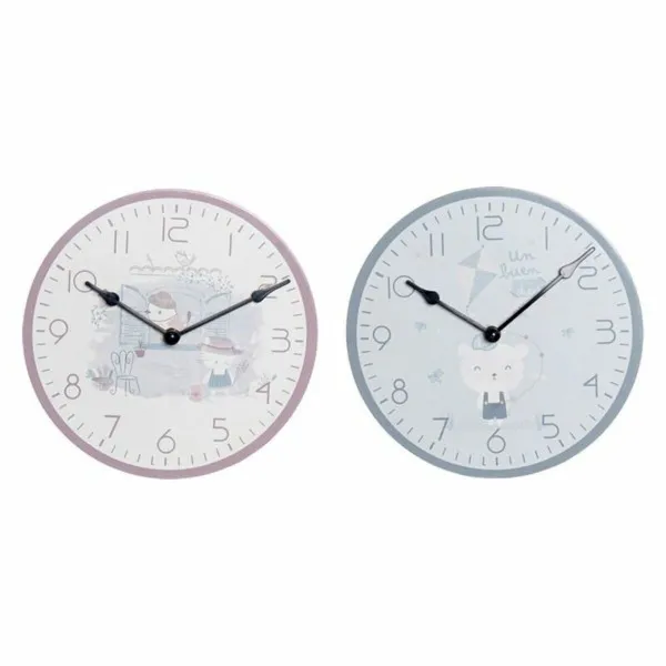 Sienas pulkstenis DKD Home Decor Zils Daudzkrāsains Rozā Koks Metāls Plastmasa Koks MDF Bērnu Putnu 24 x 3 x 24 cm (2 gb.)