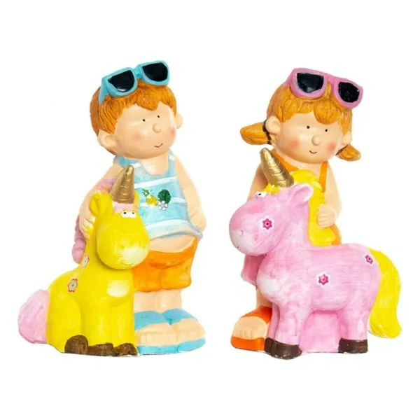 Koristehahmo DKD Home Decor Sininen Pinkki Pojat Yksisarvinen Välimeren 23 x 19 x 40 cm (2 osaa)