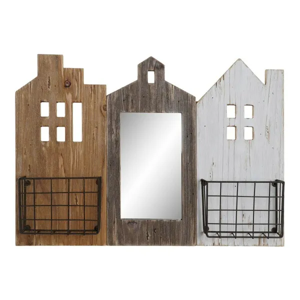 Žurnalų laikiklis DKD Home Decor Balta Ruda Metalinis Paulovnijos mediena (57 x 10 x 40 cm)