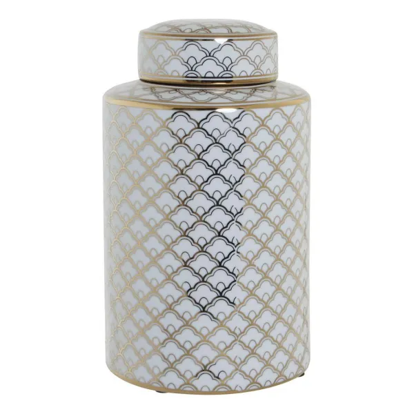 Vāze DKD Home Decor 18 x 18 x 30,5 cm Porcelāns Bronza Balts