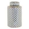 Vaza DKD Home Decor 18 x 18 x 30,5 cm Porcelianas Auksinis Balta