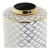 Vāze DKD Home Decor 18 x 18 x 30,5 cm Porcelāns Bronza Balts