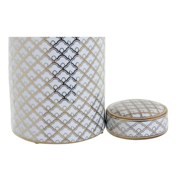 Vāze DKD Home Decor 18 x 18 x 30,5 cm Porcelāns Bronza Balts