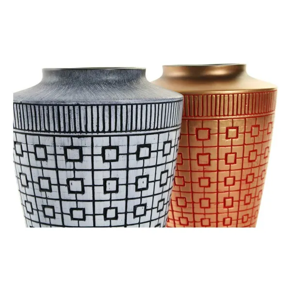 Vāze DKD Home Decor 8424001822065 Zils Sarkans Sveķi Bronza Austrumniecisks 17 x 17 x 20 cm (2 gb.)