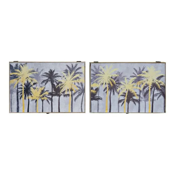Декоративный шкафчик DKD Home Decor Чёрный Позолоченный Деревянный MDF Пальмы Тропический бухгалтер (2 штук)