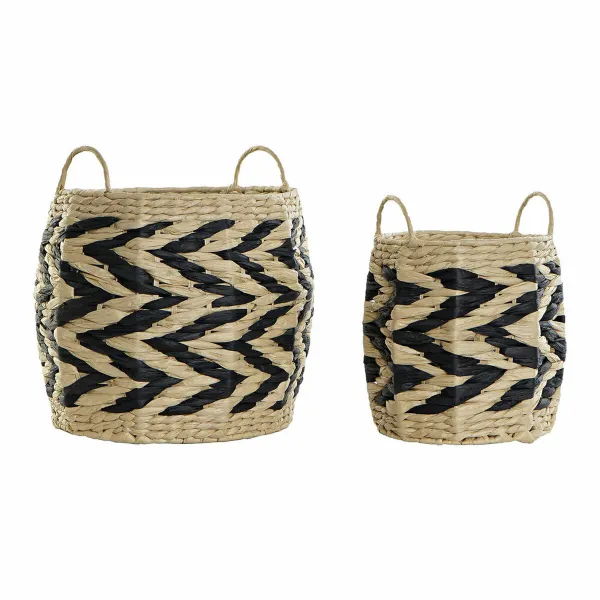 Krepšelio rinkinys DKD Home Decor Juoda Šviesiai rudas Natūralus pluoštas (2 Dalys)