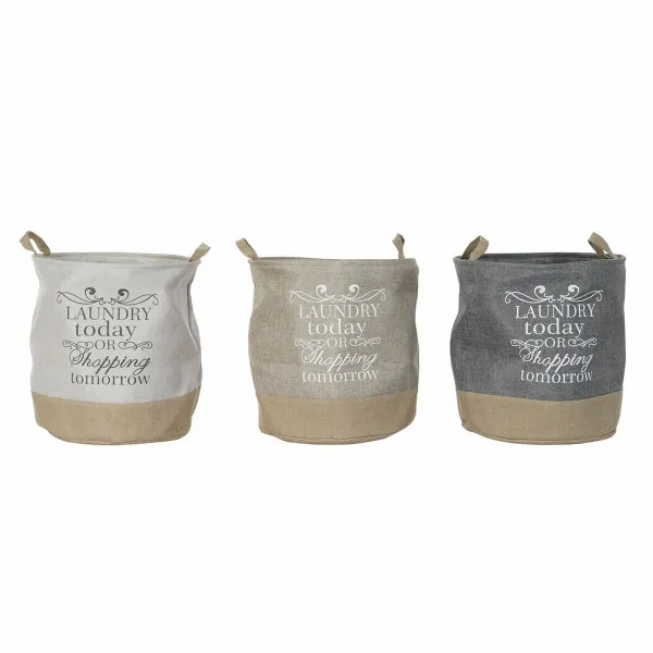 Laundry basket DKD Home Decor Beige Grey Light brown 39 x 39 x 41 cm 3 Pieces (3 Units)