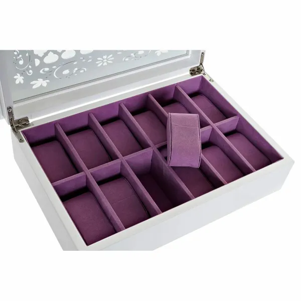 Lādīte DKD Home Decor Pulksteņi 29 x 20 x 9,5 cm Stikls Ceriņš Balts Koks MDF