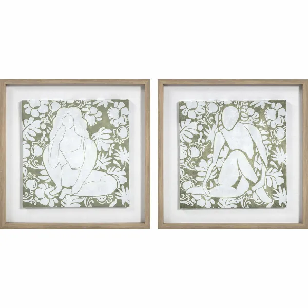 Полотно DKD Home Decor Деревянный Цветастый (2 штук) (Пересмотрено D)