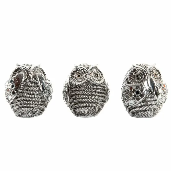 Dekoratīvās figūriņas DKD Home Decor Daudzkrāsains Sudrabains Pūce Hromēts 12 x 11 x 14 cm (3 gb.)