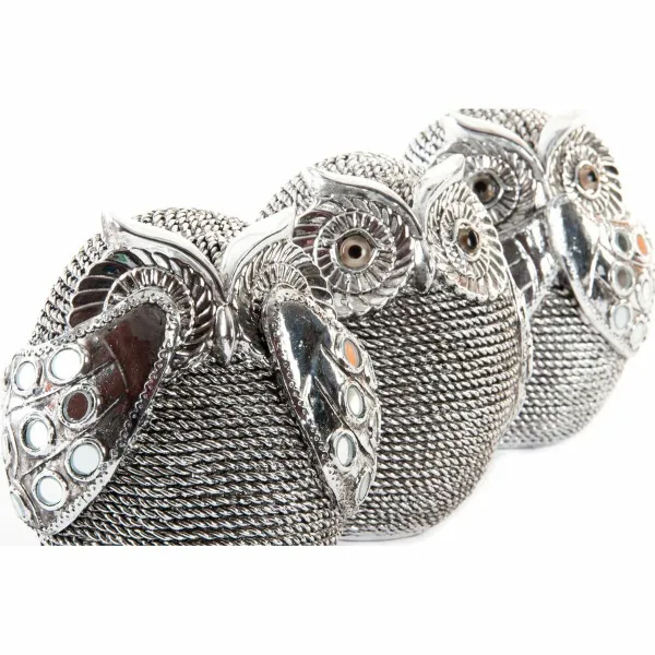 Koristehahmo DKD Home Decor Monivärinen Hopeinen Pöllö Kromattu 12 x 11 x 14 cm (3 osaa)