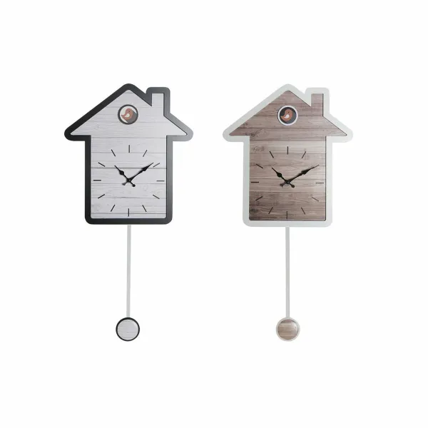 Sieninis laikrodis DKD Home Decor 32 x 5 x 56 cm Natūralus Balta Plastmasinis Namas Medžio MDF (2 vnt.)