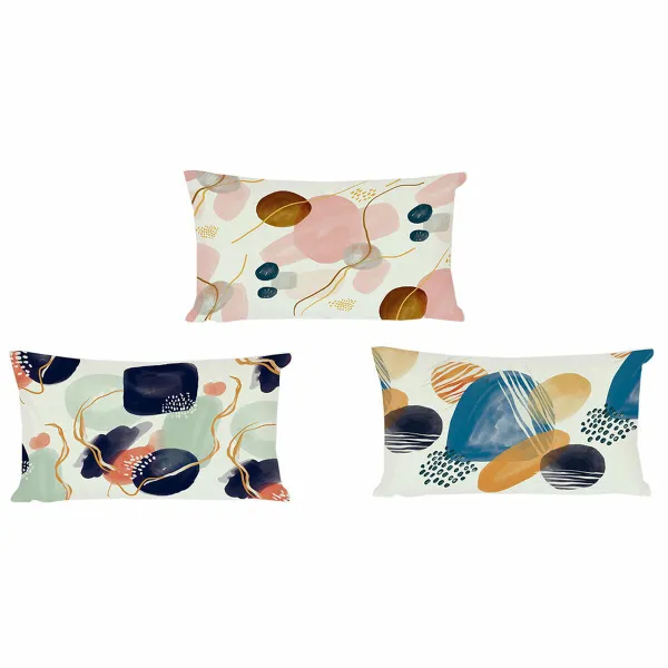 spilvens DKD Home Decor Plastmasa Zils Balts Daudzkrāsains Rozā Taisnstūra Abstrakts 50 x 30 x 12 cm (3 Daudzums)