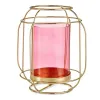 Candleholder Gift Decor Pink Golden Metal Glass 19 x 20 x 19 cm Lantern