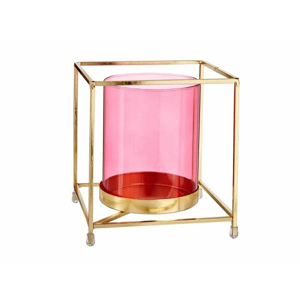 Kynttilänjalka Gift Decor Pinkki Kullattu Metalli Lasi 14 x 15,5 x 14 cm Neliö