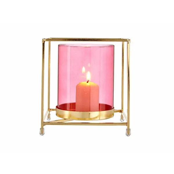 Kynttilänjalka Gift Decor Pinkki Kullattu Metalli Lasi 14 x 15,5 x 14 cm Neliö