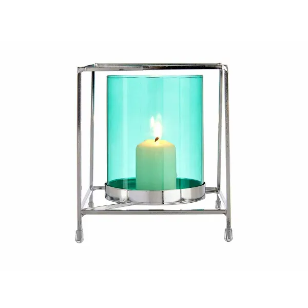 Kynttilänjalka Gift Decor Sininen Hopeinen Hopea Metalli Lasi 14 x 15,5 x 14 cm Neliö