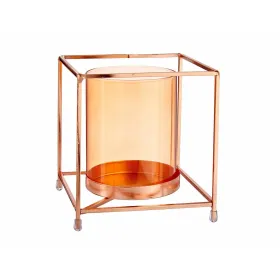 Candleholder Gift Decor Copper Amber Golden Metal Glass 14 x 15,5 x 14 cm Squared