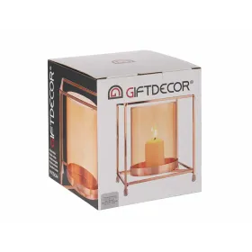 Candleholder Gift Decor Copper Amber Golden Metal Glass 14 x 15,5 x 14 cm Squared