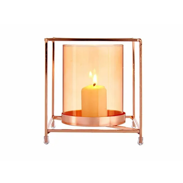Kynttilänjalka Gift Decor Kupari Meripihka Kullattu Metalli Lasi 14 x 15,5 x 14 cm Neliö