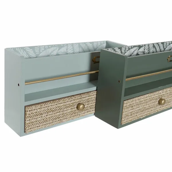 Universalus dėklas DKD Home Decor LD-181379 Žalia polipropileno Medžio MDF 30 x 9 x 17 cm (2 vnt.)