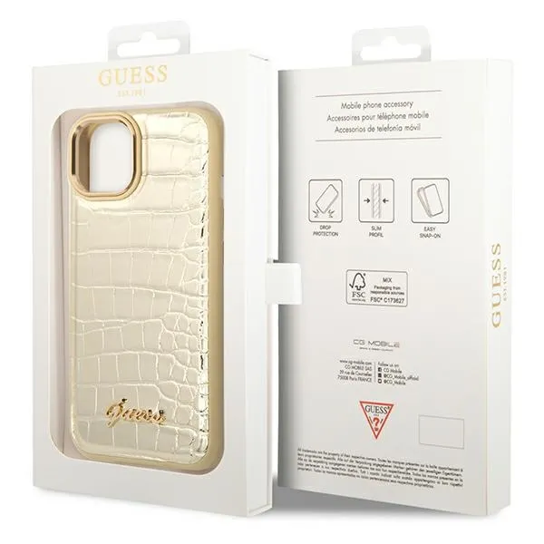 Guess Croco Collection - Case for iPhone 14 Plus (Gold)