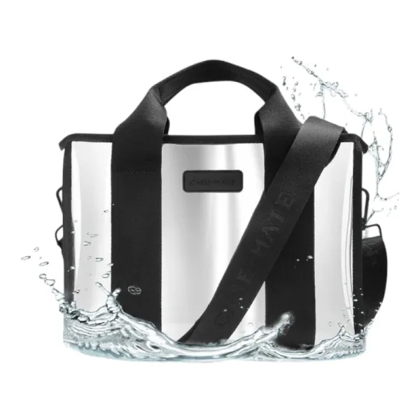 Case-Mate Mini Travel Tote Bag - Waterproof travel shoulder bag (Silver Chrome)