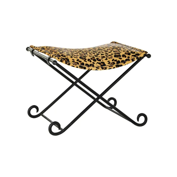 подставка для ног DKD Home Decor Чёрный Металл Коричневый Кожа Леопардовый (55 x 45 x 41 cm)