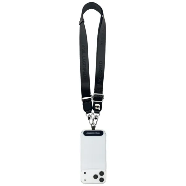 Karl Lagerfeld Universal Crossbody Strap Tether Patch Karl Metal Logo - Universal Phone Strap / Lanyard (Black)