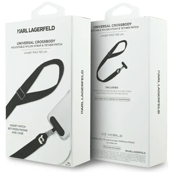 Karl Lagerfeld Universal Crossbody Strap Tether Patch Karl Metal Logo - Universal Phone Strap / Lanyard (Black)