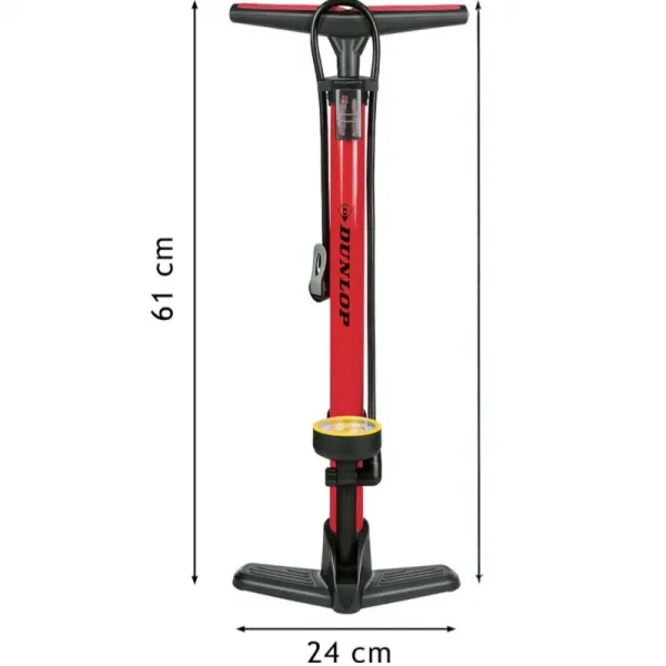 Dunlop - Floor pump for bikes, balls, mattresses with pressure gauge (Red)