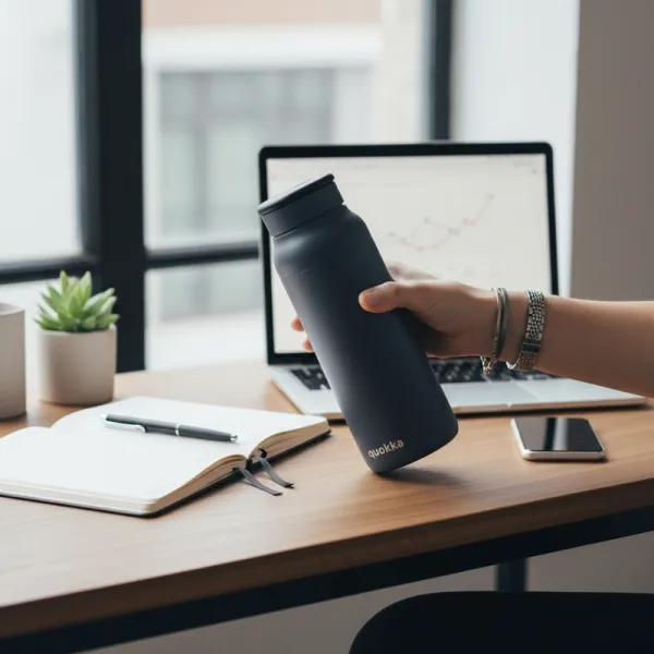 Quokka Echo - 690 ml Stainless Steel Bottle with Silicone Handle (Black)