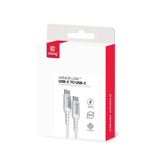Crong Armor Link - 60W PD 3A USB-C to USB-C Cable 150cm (White)