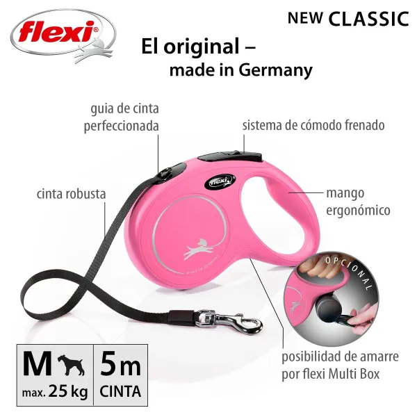 Koerarihm Flexi NEW CLASSIC 5m Roosa Suurus M